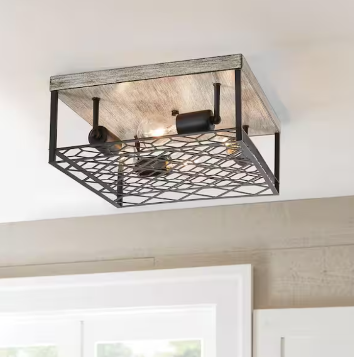 Heather Glen 12.4 in. 4-Light Black Square Flush Mount, Industrial Ceiling Light