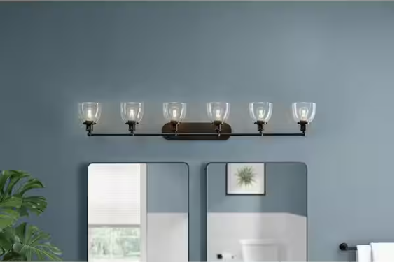 Evelyn 58.5 in. 6-Light Matte Black Modern Vanity Light with Clear Glass Shades