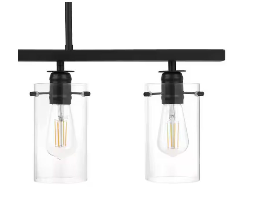 Regan 4-Light Espresso Industrial Linear Chandelier with Glass Shades, Industrial Linear