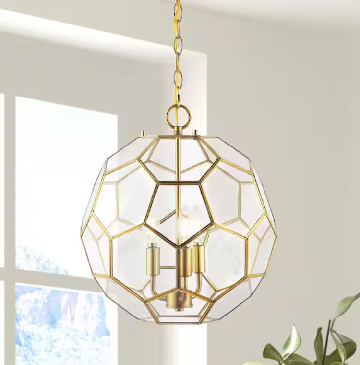 Bee 13.5 in. 3-Light Modern Bohemian Iron/Glass LED Pendant, Brass Gold/Clear