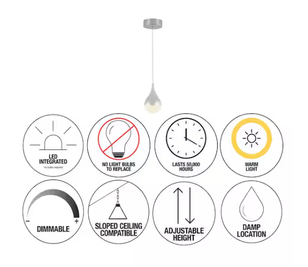 Glitzer 6.5-Watt 1-Light Modern Chrome Integrated LED Hanging Mini Pendant Light Fixture for Kitchen Island