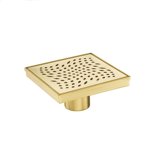 4 in. Square Stainless Steel Shower Drain - Wave Pattern in Zirconium Gold Plating