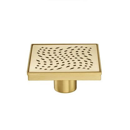 4 in. Square Stainless Steel Shower Drain - Wave Pattern in Zirconium Gold Plating