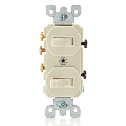Leviton 5241-T 15 Amp, 120/277 Volt, Duplex Style Single-Pole/3-Way Ac Combination Switch, Commercial Grade, Light Almond