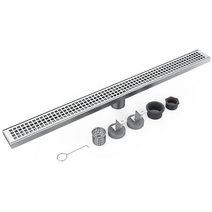 IDEALHOUSE 2024 New Linear Shower Drain, Brushed Nickel Shower Floor Drain, High Flow Shower Drain Kit with Removable Grid Cover, Hair Filter, Food-Grade SUS 304 Stainless Steel