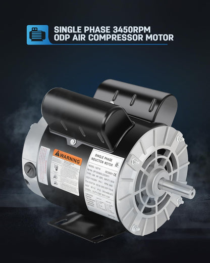 Air Compressor Electric Motor, 2HP SPL 3450 RPM, 115/230V Single Phase, 56 Frame 5/8 Keyed Shaft 60 Hz, Commercial-Duty CCW Rotation, 1.88 Shaft Length for Air Compressors