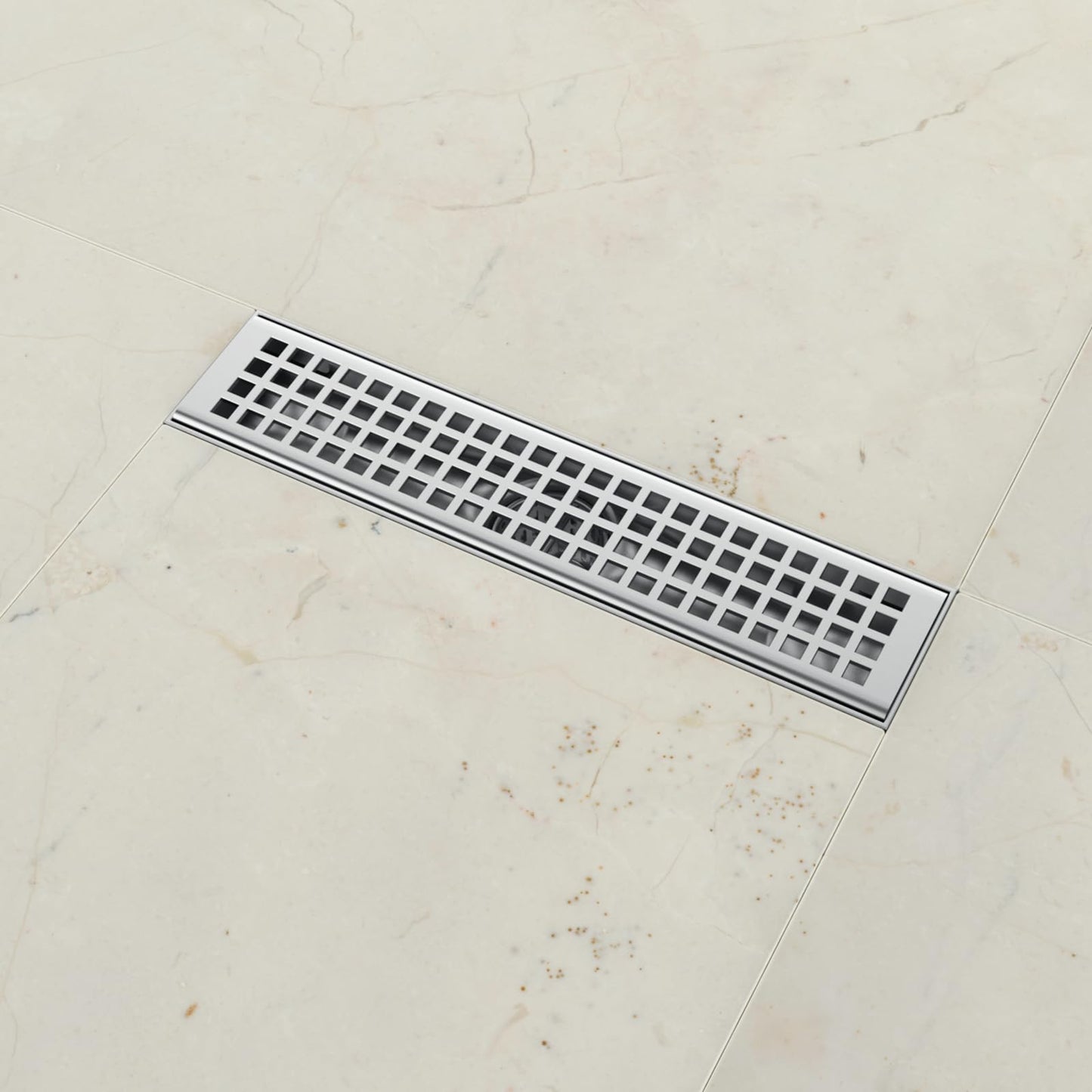 Linear Shower Drain with Removable Quadrato Pattern Grate, Brushed 304 Stainless Steel Rectangle Shower Floor Drain, Linear Drain with Leveling Feet,Hair Strainer