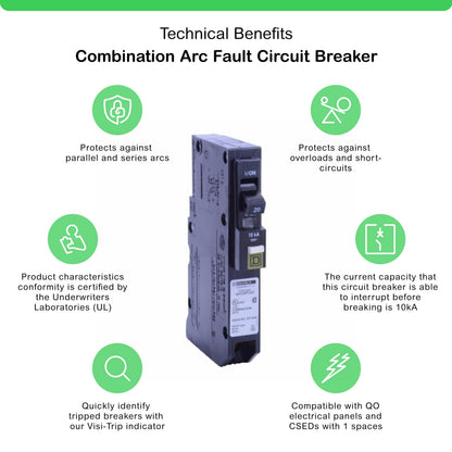 Square D - QO120PCAFI 20-Amp Single-Pole Plug-On Neutral CAFCI Circuit Breaker