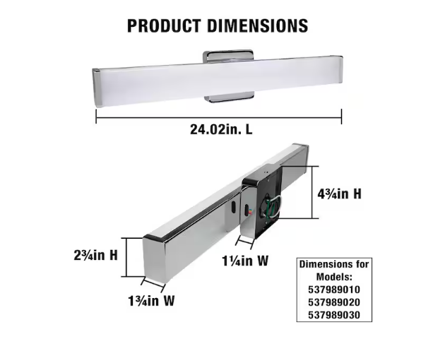 Grantham 24 in. Chrome LED Vanity Light Bar Bathroom Lighting Adjustable Color Warm White to Daylight 120-277 Volt