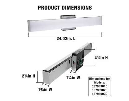Grantham 24 in. Chrome LED Vanity Light Bar Bathroom Lighting Adjustable Color Warm White to Daylight 120-277 Volt