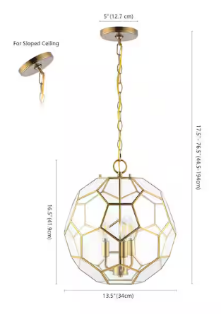 Bee 13.5 in. 3-Light Modern Bohemian Iron/Glass LED Pendant, Brass Gold/Clear
