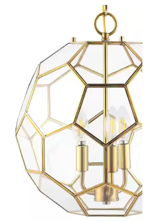 Bee 13.5 in. 3-Light Modern Bohemian Iron/Glass LED Pendant, Brass Gold/Clear