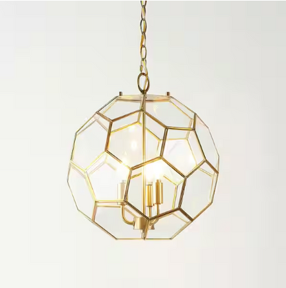 Bee 13.5 in. 3-Light Modern Bohemian Iron/Glass LED Pendant, Brass Gold/Clear