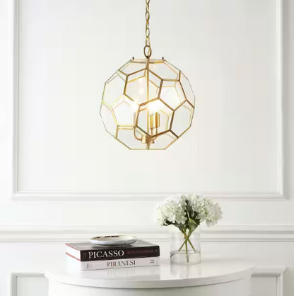 Bee 13.5 in. 3-Light Modern Bohemian Iron/Glass LED Pendant, Brass Gold/Clear