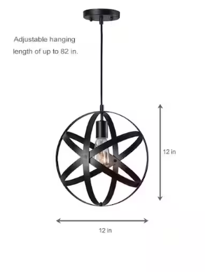 Orbit 1-Light Black Mini Pendant with Black Metal Strap Design and Bulb Included