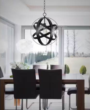 Orbit 1-Light Black Mini Pendant with Black Metal Strap Design and Bulb Included