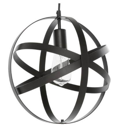 Orbit 1-Light Black Mini Pendant with Black Metal Strap Design and Bulb Included