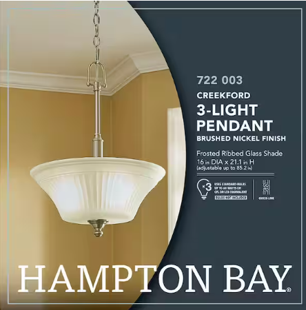 Creekford 3-Light Brushed Nickel Pendant with Frosted Glass Shade