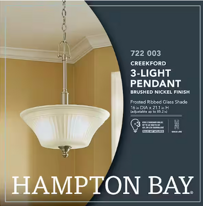 Creekford 3-Light Brushed Nickel Pendant with Frosted Glass Shade
