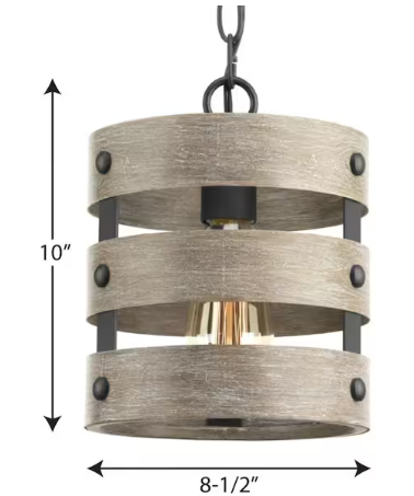 Gulliver 8-1/2 in. 1-Light Graphite Coastal Drum Mini-Pendant with Weathered Gray Wood Accents