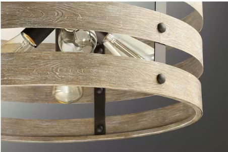 Gulliver 8-1/2 in. 1-Light Graphite Coastal Drum Mini-Pendant with Weathered Gray Wood Accents