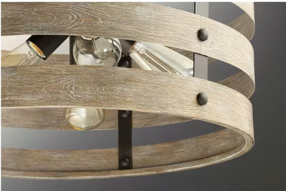 Gulliver 8-1/2 in. 1-Light Graphite Coastal Drum Mini-Pendant with Weathered Gray Wood Accents