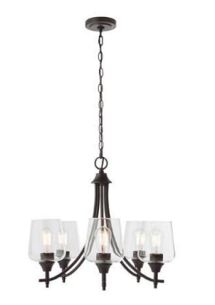Pavlen 5-Light 23 in. Rustic Bronze Hanging Candlestick Chandelier with Clear Glass Shades for Dining Room