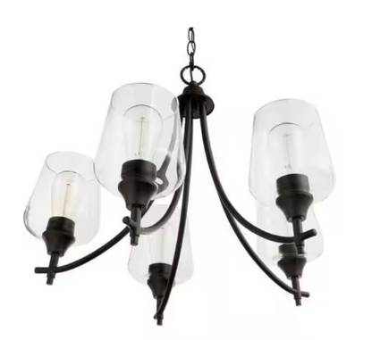 Pavlen 5-Light 23 in. Rustic Bronze Hanging Candlestick Chandelier with Clear Glass Shades for Dining Room