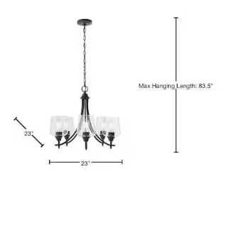 Pavlen 5-Light 23 in. Rustic Bronze Hanging Candlestick Chandelier with Clear Glass Shades for Dining Room