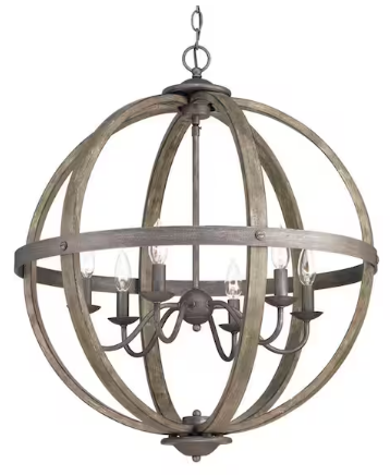 Keowee 24-1/4 in. 6-Light Artisan Black Iron with White Wood Accents Coastal Orb Chandelier for Kitchen Bulbs Included