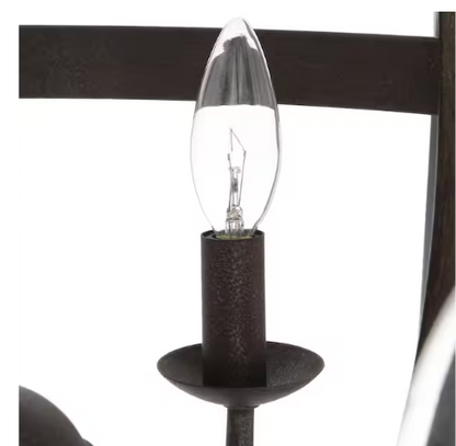 Keowee 24-1/4 in. 6-Light Artisan Black Iron with White Wood Accents Coastal Orb Chandelier for Kitchen Bulbs Included