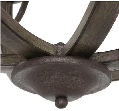 Keowee 24-1/4 in. 6-Light Artisan Black Iron with White Wood Accents Coastal Orb Chandelier for Kitchen Bulbs Included