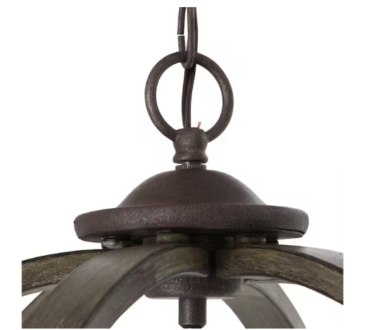 Keowee 24-1/4 in. 6-Light Artisan Black Iron with White Wood Accents Coastal Orb Chandelier for Kitchen Bulbs Included
