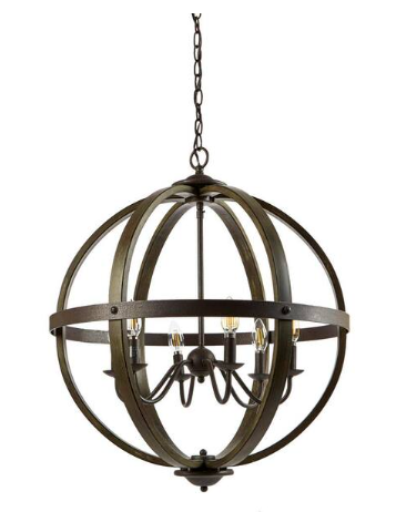 Keowee 24-1/4 in. 6-Light Artisan Black Iron with White Wood Accents Coastal Orb Chandelier for Kitchen Bulbs Included