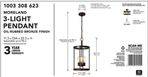 Moreland 3--Light Bronze Pendant