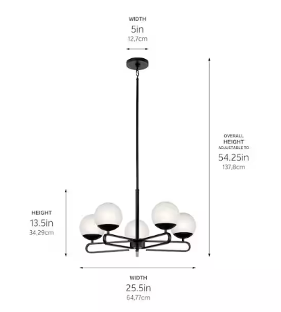 Ekero 25.5 in. 5-Light Matte Black Soft Modern Shaded Circle Chandelier for Kitchen