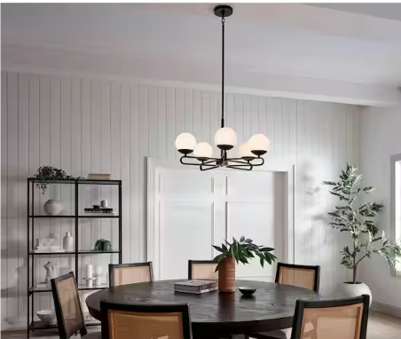 Ekero 25.5 in. 5-Light Matte Black Soft Modern Shaded Circle Chandelier for Kitchen