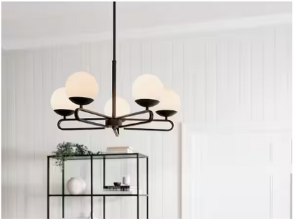 Ekero 25.5 in. 5-Light Matte Black Soft Modern Shaded Circle Chandelier for Kitchen