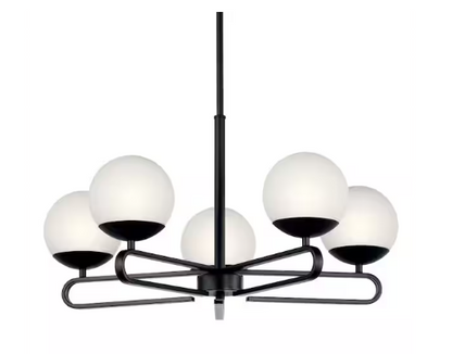 Ekero 25.5 in. 5-Light Matte Black Soft Modern Shaded Circle Chandelier for Kitchen