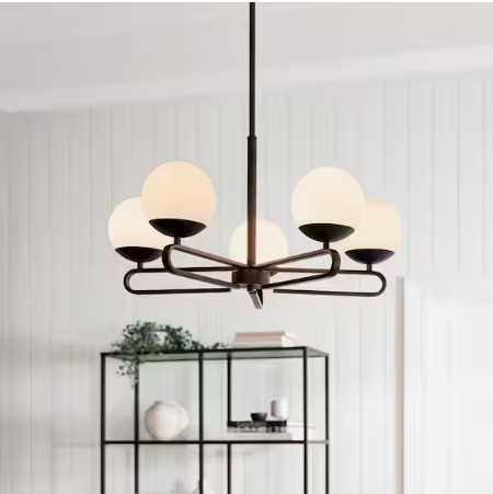 Ekero 25.5 in. 5-Light Matte Black Soft Modern Shaded Circle Chandelier for Kitchen