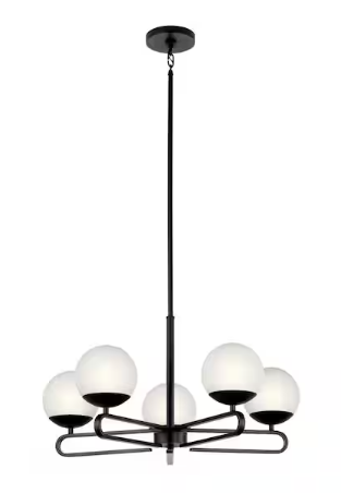 Ekero 25.5 in. 5-Light Matte Black Soft Modern Shaded Circle Chandelier for Kitchen
