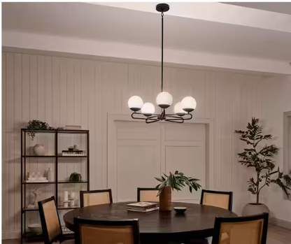 Ekero 25.5 in. 5-Light Matte Black Soft Modern Shaded Circle Chandelier for Kitchen
