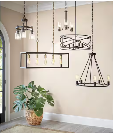 Boswell Quarter 34 in. 5-Light Gold Coastal Farmhouse Linear Island Chandelier with Black Distressed Wood Accents