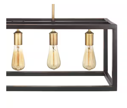 Boswell Quarter 34 in. 5-Light Gold Coastal Farmhouse Linear Island Chandelier with Black Distressed Wood Accents