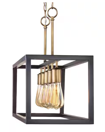 Boswell Quarter 34 in. 5-Light Gold Coastal Farmhouse Linear Island Chandelier with Black Distressed Wood Accents
