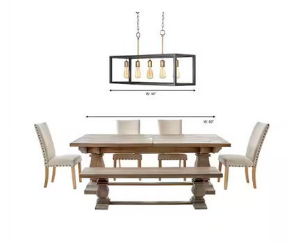 Boswell Quarter 34 in. 5-Light Gold Coastal Farmhouse Linear Island Chandelier with Black Distressed Wood Accents