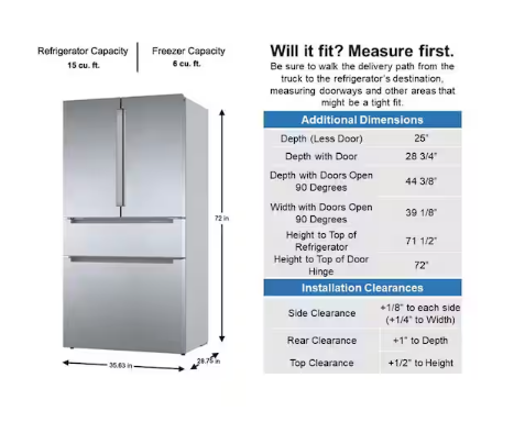 Bosch 800 Series 21 cu. ft. Smart Counter Depth 4-Door French Door Recessed Handle Refrigerator
