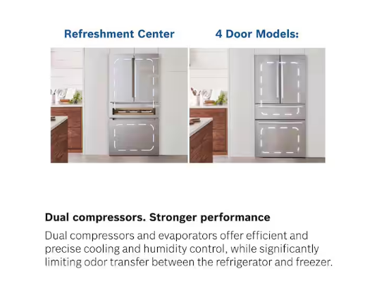Bosch 800 Series 21 cu. ft. Smart Counter Depth 4-Door French Door Recessed Handle Refrigerator