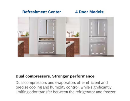 Bosch 800 Series 21 cu. ft. Smart Counter Depth 4-Door French Door Recessed Handle Refrigerator
