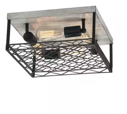 Heather Glen 12.4 in. 4-Light Black Square Flush Mount, Industrial Ceiling Light